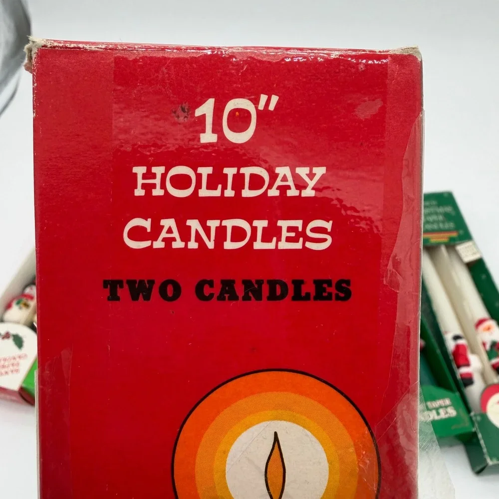 Vintage Christmas Taper Candles Set 10 Inch‎ Red Green White Santa Snowman 12pk